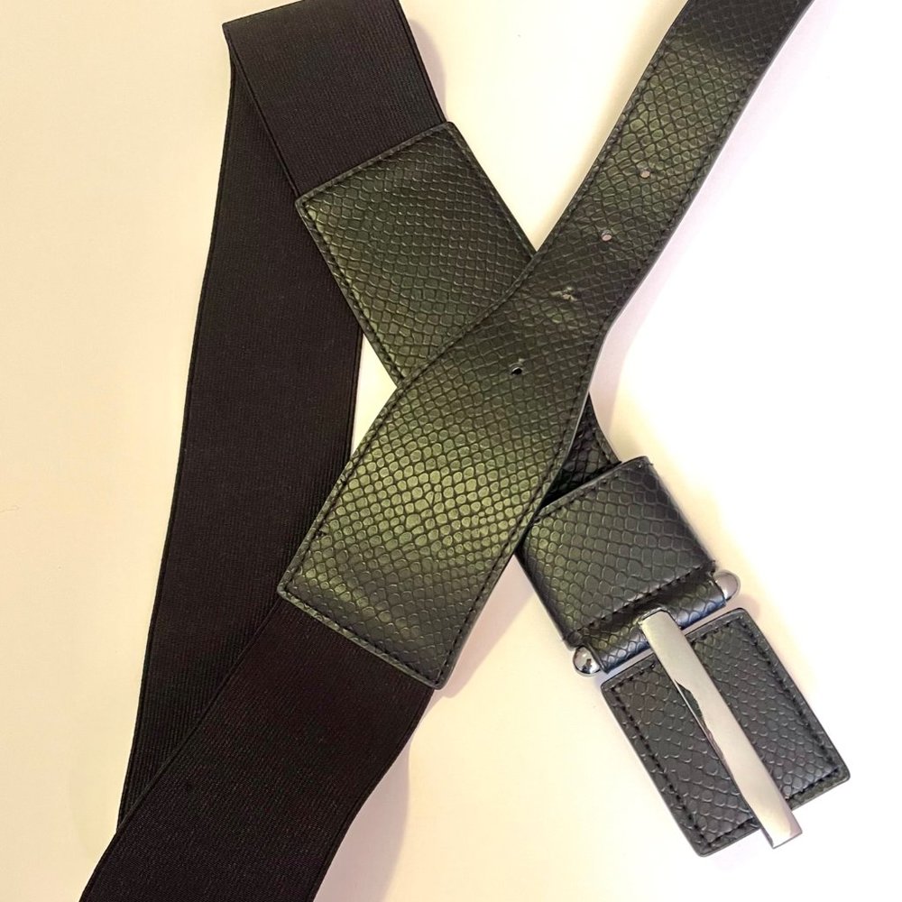 Woman's belt- imitation leather with elastic, 60 mm wide, 40" length